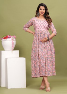 Femary Women Floral Print Anarkali Kurta(Pink)