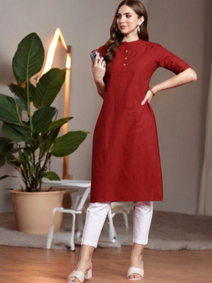 Ladylaz Women Solid Straight Kurta(Maroon)