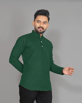HOC's Men Solid Straight Kurta(Green)