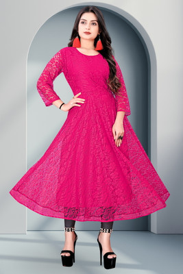 uft Women Self Design A-line Kurta(Red)