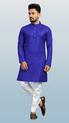 Vastr Men Solid Straight Kurta(Blue)