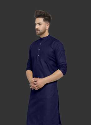 SURATILALA Men Solid Straight Kurta(Dark Blue)