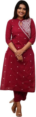 Parth Creation Women Embroidered A-line Kurta(Maroon)