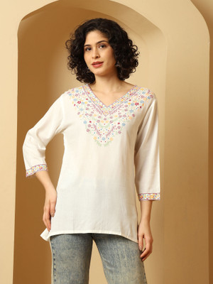 Urban Kanya Women Embroidered A-line Kurta(White)