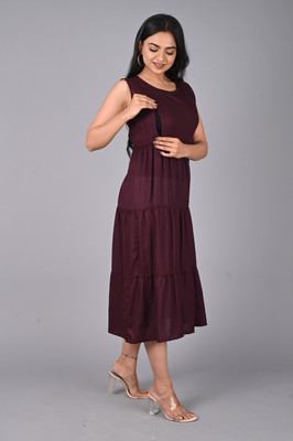 Sheffali Creation Women Solid Flared Kurta(Maroon)
