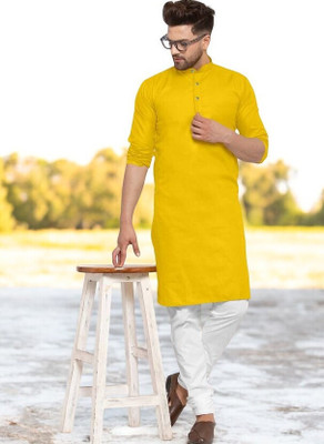 Krisha trend Men Solid Straight Kurta(Yellow)