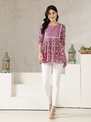 Stylum Women Floral Print, Embellished A-line Kurta(Purple)