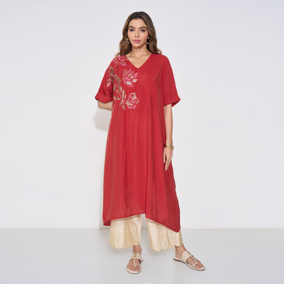 Rangmanch by Pantaloons Women Printed A-line Kurta(Red)