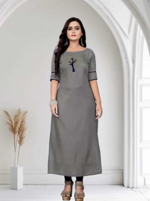 VEDETHNICS Women Solid A-line Kurta(Grey)