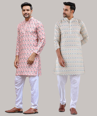 Aany's Culture Men Printed Straight Kurta(Beige)
