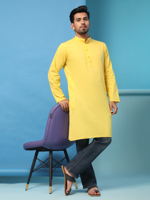 SKAVIJ Men Solid Straight Kurta(Yellow)
