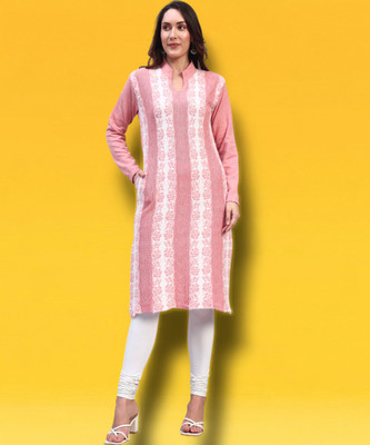 HEMLOCK Women Striped Straight Kurta(Pink)