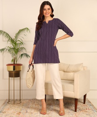 DSK STUDIO Women Striped Straight Kurta(Purple)