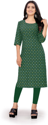 zindora Women Printed Straight Kurta(Green)