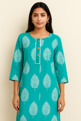 DehatiWardrobe Women Printed Straight Kurta(Green)