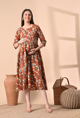 Silakiva Women Paisley, Printed Anarkali Kurta(Brown)