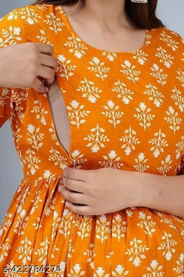 Priyas Creation Women Floral Print Anarkali Kurta(Yellow)