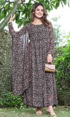 Parth Creation Women Floral Print Ethnic Dress Kurta(Black)