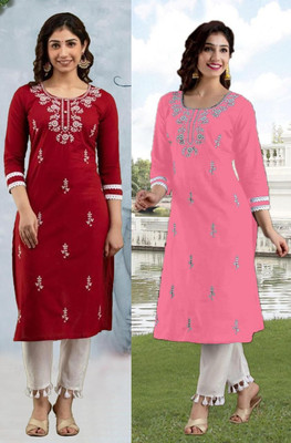 SISTO Women Chikan Embroidery A-line Kurta(Multicolor)