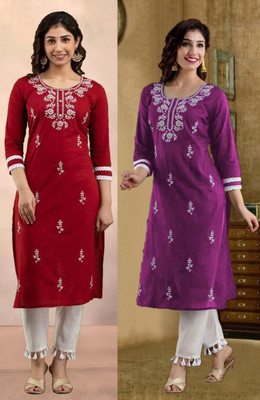 SISTO Women Chikan Embroidery A-line Kurta(Multicolor)