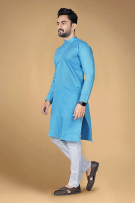 VyomCreation Men Solid Straight Kurta(Light Blue)