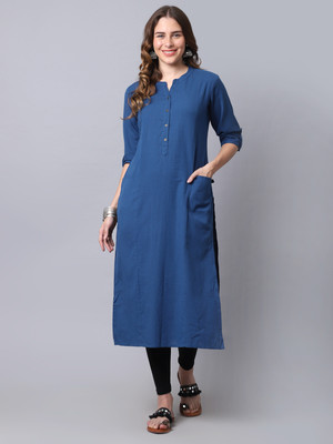Pistaa Women Solid Straight Kurta(Dark Blue)