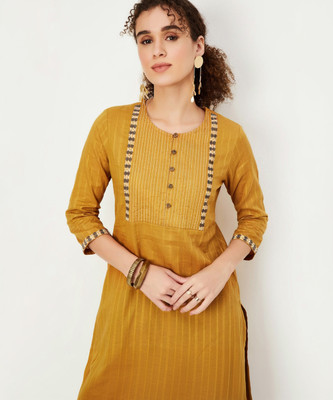 MAX Women Embroidered Straight Kurta(Brown)