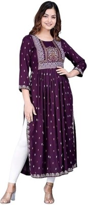 Devika Women Printed A-line Kurta(Purple)