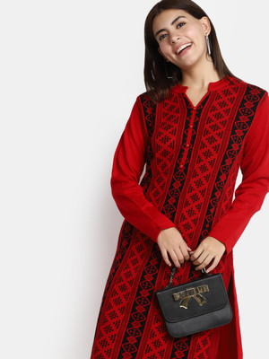 V-MART Women Self Design A-line Kurta(Red)