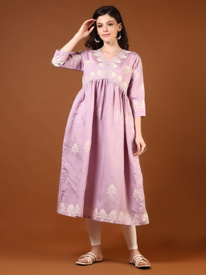 V-MART Women Self Design A-line Kurta(Purple)