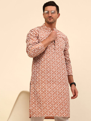 ANOUK Men Embroidered Straight Kurta(Orange)