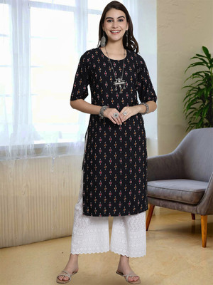 Moda Rapido Women Printed A-line Kurta(Black)