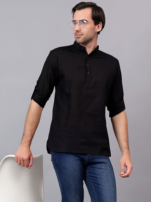 FireFish Men Solid A-line Kurta(Black)