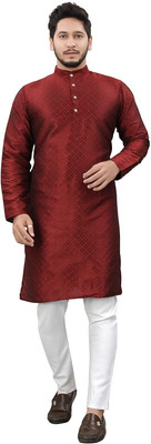Vibhuti Men Printed Straight Kurta(Maroon)