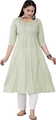 siddhanam Women Embroidered A-line Kurta(Light Green)