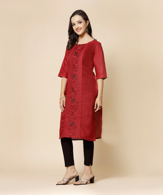 VIIVDH CREATIONS Women Embroidered A-line Kurta(Maroon)