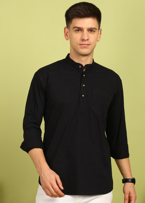 FUBAR Men Solid Straight Kurta(Black)