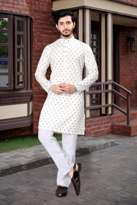 PARALLEL TIMES Men Solid Straight Kurta(White)