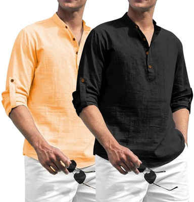 VIMASUTI Men Solid Straight Kurta(Orange)