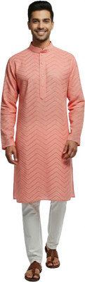 KLIKTIES Men Embroidered Straight Kurta(Pink)