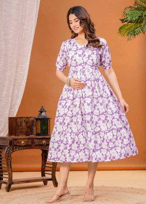 GOPI RAJU Women Printed Anarkali Kurta(Purple, White)