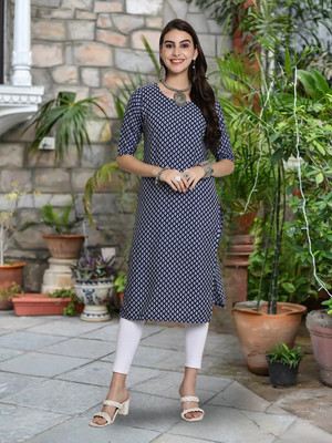 EthnicBasket Women Polka Print A-line Kurta(Blue)
