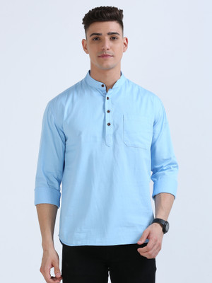 Last stitch Men Solid Straight Kurta(Light Blue)