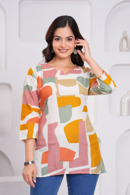 RENSILAFAB Women Printed A-line Kurta(White, Multicolor)