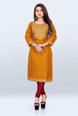 Dudheeba Textiles Women Embroidered A-line Kurta(Yellow)
