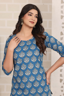 Anmi Printed Women Straight Kurta(Blue)