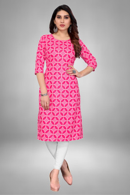 HouseOfCommon Women Printed Straight Kurta(Pink)