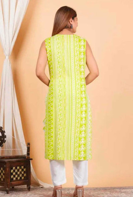 LAMBA Women Printed, Geometric Print, Embellished Anarkali Kurta(Green)