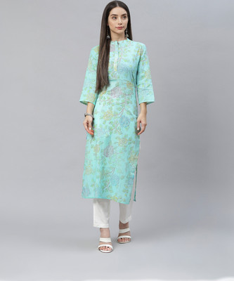 indibelle Women Printed Straight Kurta(Light Green)