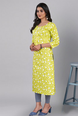 RUVII Women Printed, Geometric Print Straight Kurta(Yellow)